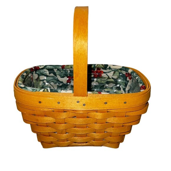 Longaberger Handwoven Basket With Handle & Fabric Liner Dresden Ohio USA Holiday - Picture 2 of 5